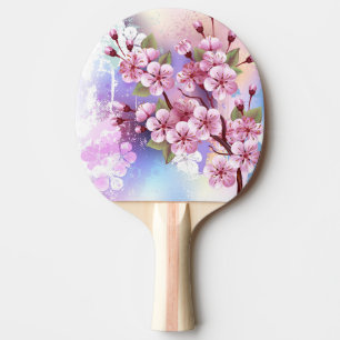 ピンクの桜絵画の背景 卓球ラケット