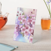 ピンクの桜絵画の背景 台座サイン (インサイチュ)