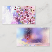 ピンクの桜絵画の背景 名刺 (正面/裏面)