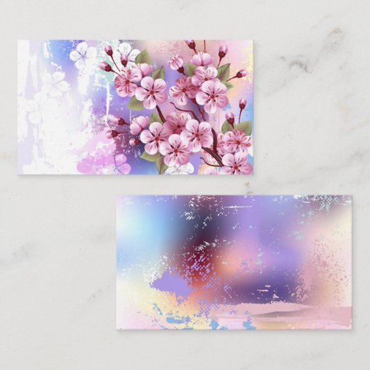 ピンクの桜絵画の背景 名刺 (正面/裏面)