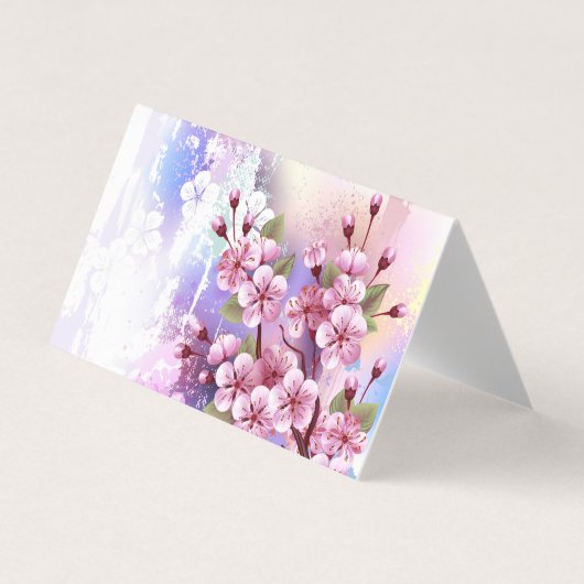 ピンクの桜絵画の背景 名刺 (正面)
