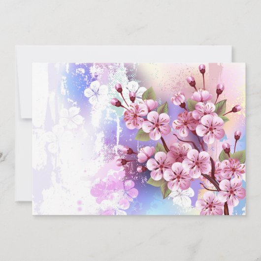 ピンクの桜絵画の背景 招待状 (正面)
