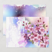 ピンクの桜絵画の背景 招待状 (正面/裏面)