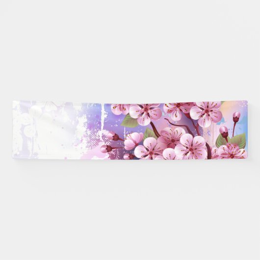 ピンクの桜絵画の背景 横断幕 (横)