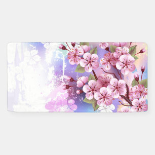 ピンクの桜絵画の背景 横断幕