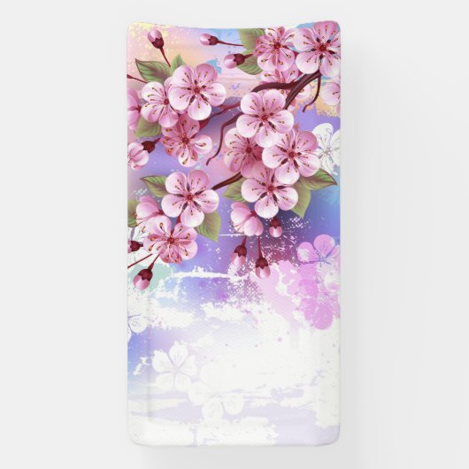 ピンクの桜絵画の背景 横断幕 (縦)