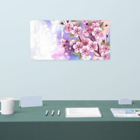 ピンクの桜絵画の背景 横断幕 (トレードショー)