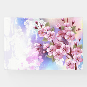 ピンクの桜絵画の背景 横断幕