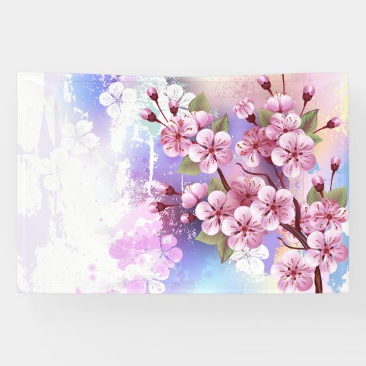 ピンクの桜絵画の背景 横断幕 (横)