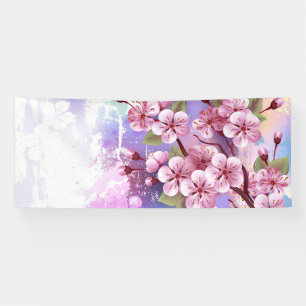 ピンクの桜絵画の背景 横断幕