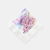 ピンクの桜絵画の背景 縁ありカクテルナプキン (角)