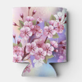 ピンクの桜絵画の背景 缶クーラー (裏面)