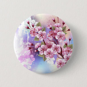 ピンクの桜絵画の背景 缶バッジ