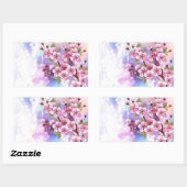 ピンクの桜絵画の背景 長方形シール (シート)