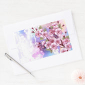 ピンクの桜絵画の背景 長方形シール (封筒)