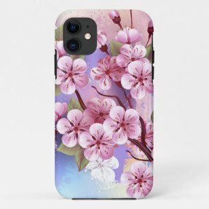 ピンクの桜絵画の背景 iPhone 11 ケース
