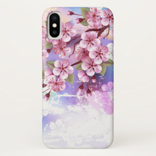 ピンクの桜絵画の背景 iPhone X ケース