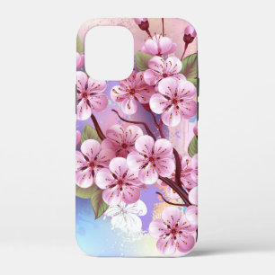 ピンクの桜絵画の背景 iPhone 12 MINI ケース