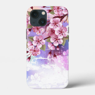 ピンクの桜絵画の背景 iPhone 13 MINIケース