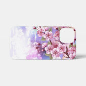 ピンクの桜絵画の背景 iPhoneケース (裏面横)