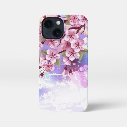 ピンクの桜絵画の背景 iPhoneケース (裏面)