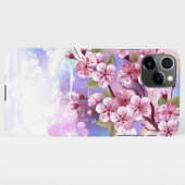 ピンクの桜絵画の背景 iPhoneケース (裏面横)