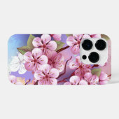 ピンクの桜絵画の背景 iPhoneケース (裏面横)