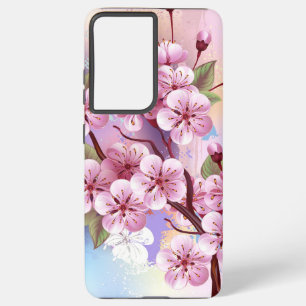 ピンクの桜絵画の背景 SAMSUNG GALAXY S21+ケース