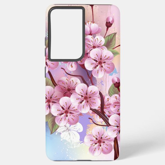 ピンクの桜絵画の背景 SAMSUNG GALAXYケース (裏面)
