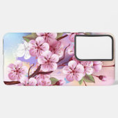 ピンクの桜絵画の背景 SAMSUNG GALAXYケース (裏面横)