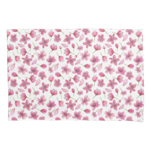 ピンクの桜花の一対の枕カバー 枕カバー (正面左)