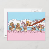 ピンクの桜花を持つフィンチ鳥 ポストカード (正面/裏面)