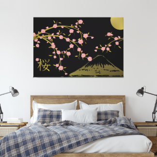ピンクの桜金ゴールド日本のブラックスクリーンポスター キャンバスプリント