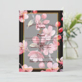 ピンクの桜 ブラック フォト ボックス 招待状 (スタンド正面)
