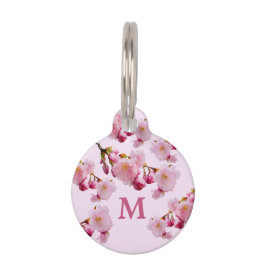 ピンクの桜 春の花 モノグラム ペット ネームタグ