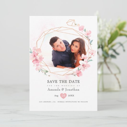 ピンクの桜 春 ウェディング フォト セーブザデート (スタンド正面)