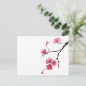 ピンクの桜 ― 極簡主義の春の墨絵 ポストカード (スタンド正面)