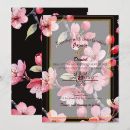 ピンクの桜 黒い背景 招待状