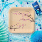 ピンクの梅が黄色 ペーパープレート (パーティー)