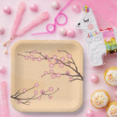 ピンクの梅が黄色 ペーパープレート (パーティー)