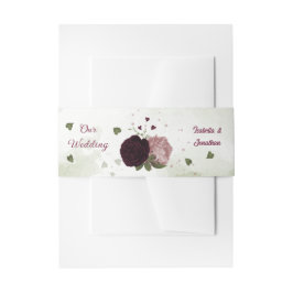 ピンクの梅の燃える花結婚緑 招待状ベリーバンド