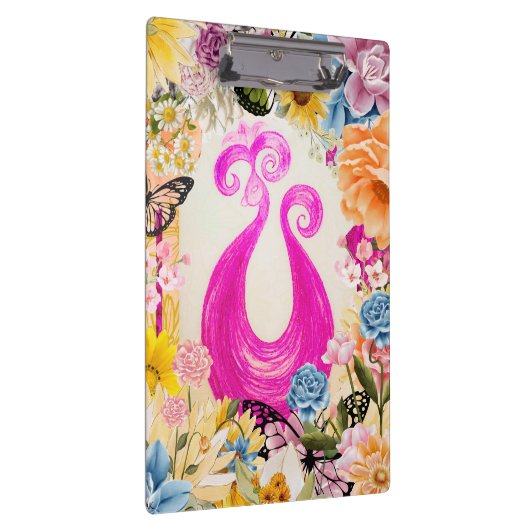 ピンクの梅クジャクとカラフル花 クリップボード (右)