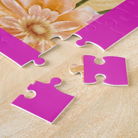 ピンクの梅クジャクとカラフル花 ジグソーパズル (側面)