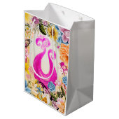 ピンクの梅クジャクとカラフル花 ミディアムペーパーバッグ (裏面アングル)