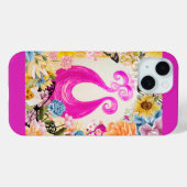ピンクの梅クジャクとカラフル花 Case-Mate iPhoneケース (裏面 (横))