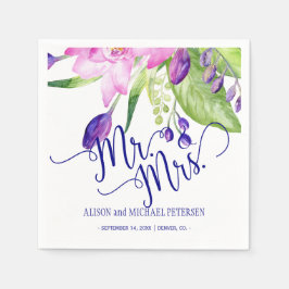 ピンクの梅フローラ花束mrとmrs script 結婚's スタンダードカクテルナプキン