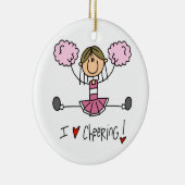 ピンクの棒の姿のチアリーダーのTシャツおよびギフト セラミックオーナメント (右)