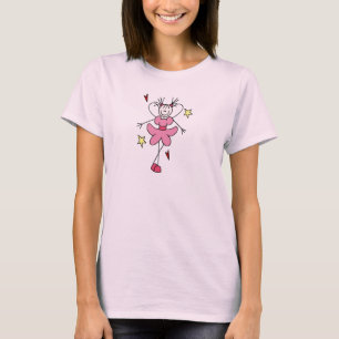 ピンクの棒の姿の天使のワイシャツでかわいらしい Tシャツ
