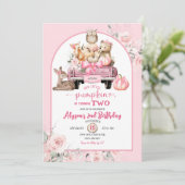 ピンクの森の動物と小さなかぼちゃの誕生日 招待状 (スタンド正面)