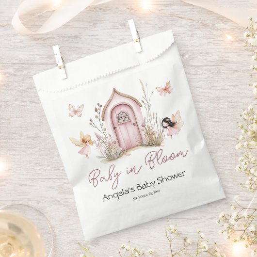 ピンクの森の妖精たち赤ちゃんシャワー フェイバーバッグ (クリップ留めされた状態)